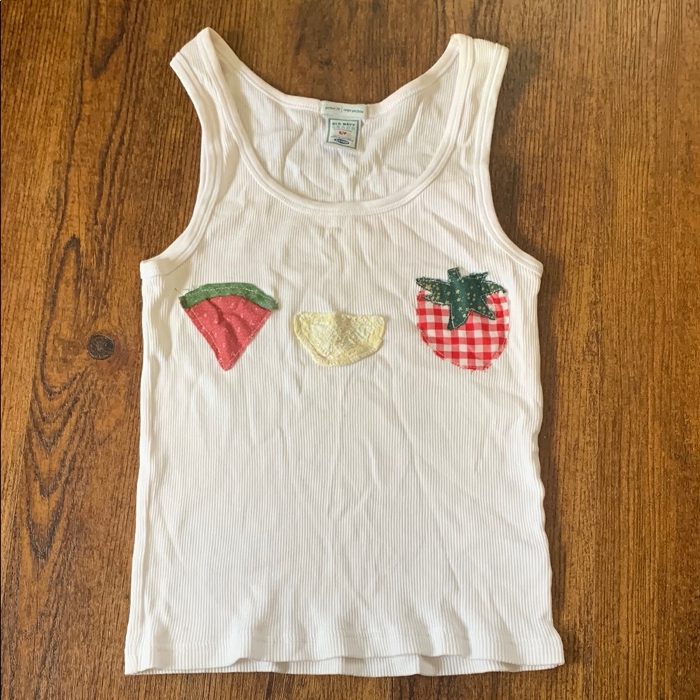 Upcycled Vintage 2000s Old Navy White Ribbed Fruit Patchwork Tank | Y2K Small